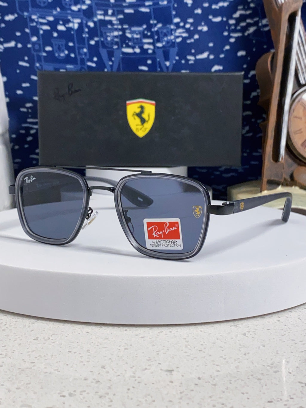 Ray-Ban BR3911 Metal Oversized Blue Lens Sunglasses for Men & Women - 466541