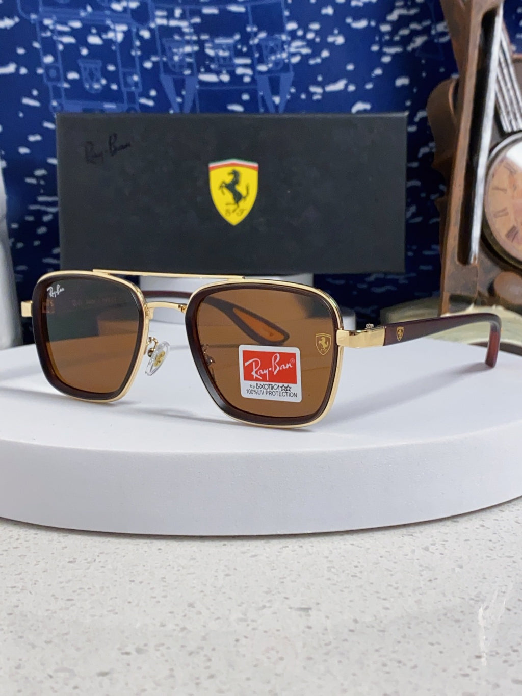 Ray-Ban BR3911 Metal Oversized Brown Lens Sunglasses for Men & Women