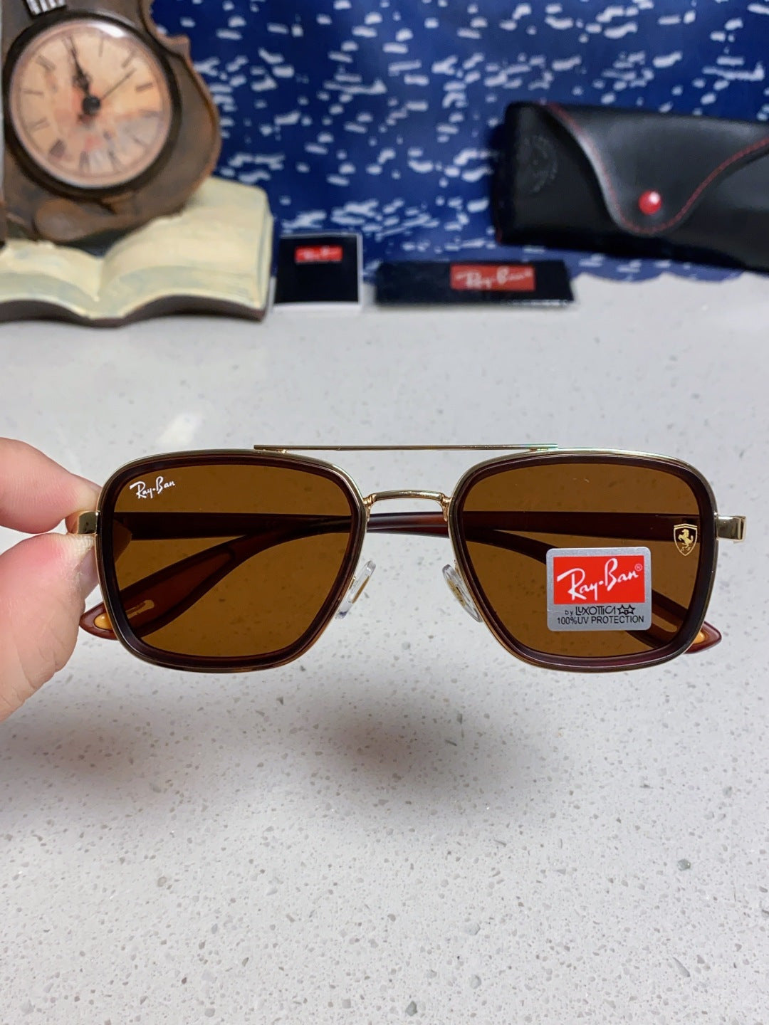 Ray-Ban BR3911 Metal Oversized Brown Lens Sunglasses for Men & Women - detail image 4