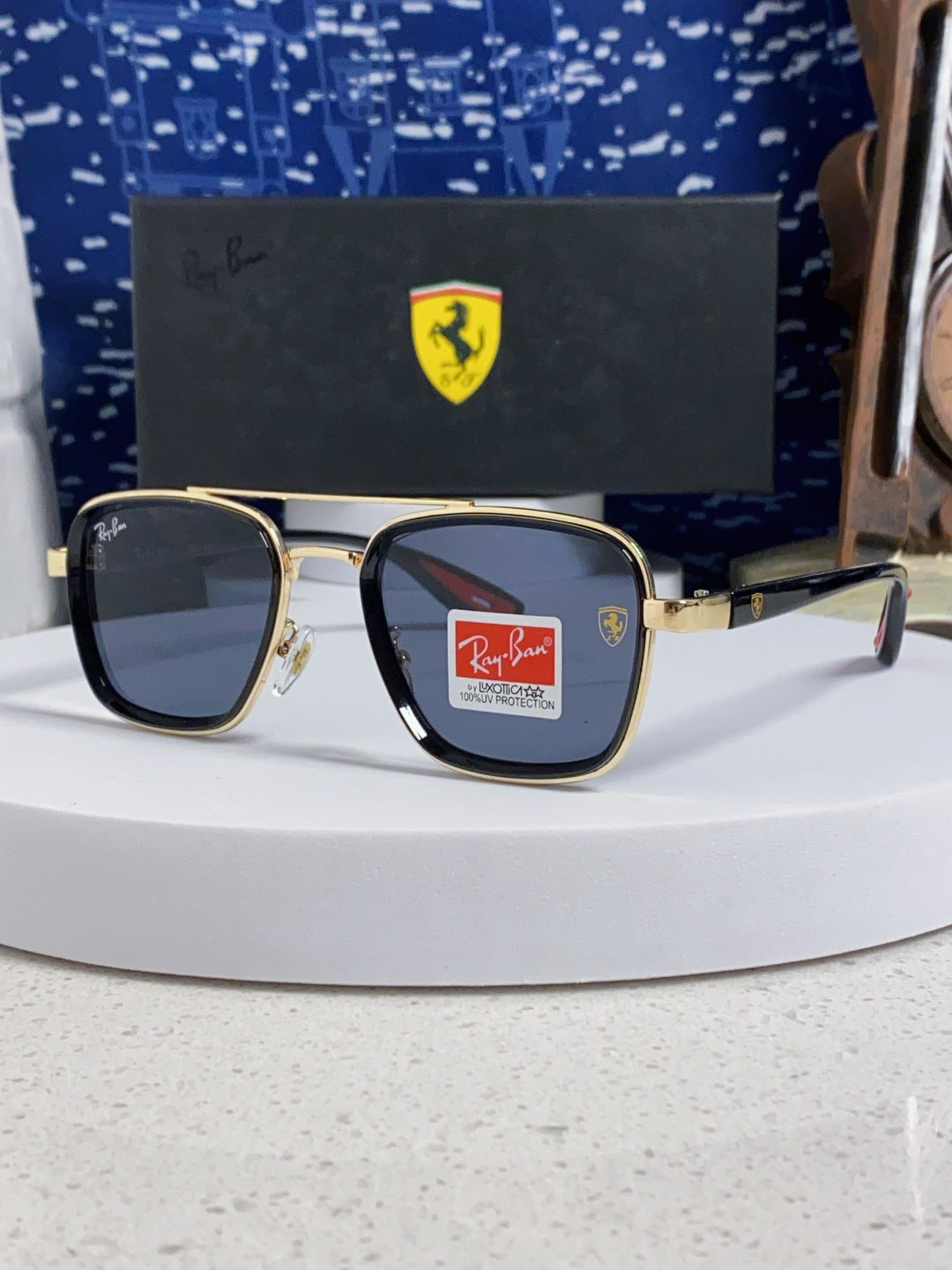 Ray-Ban BR3911 Metal Oversized Blue Lens Sunglasses for Men & Women - 466545