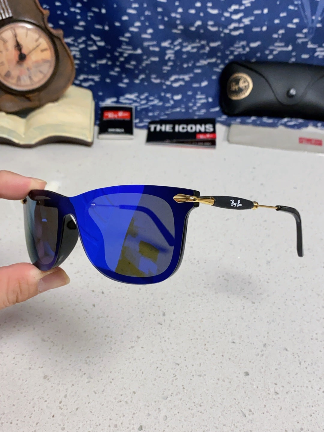 Ray-Ban RB2148 Polarized Square Blue Lens Sunglasses for Men & Women - detail image 6