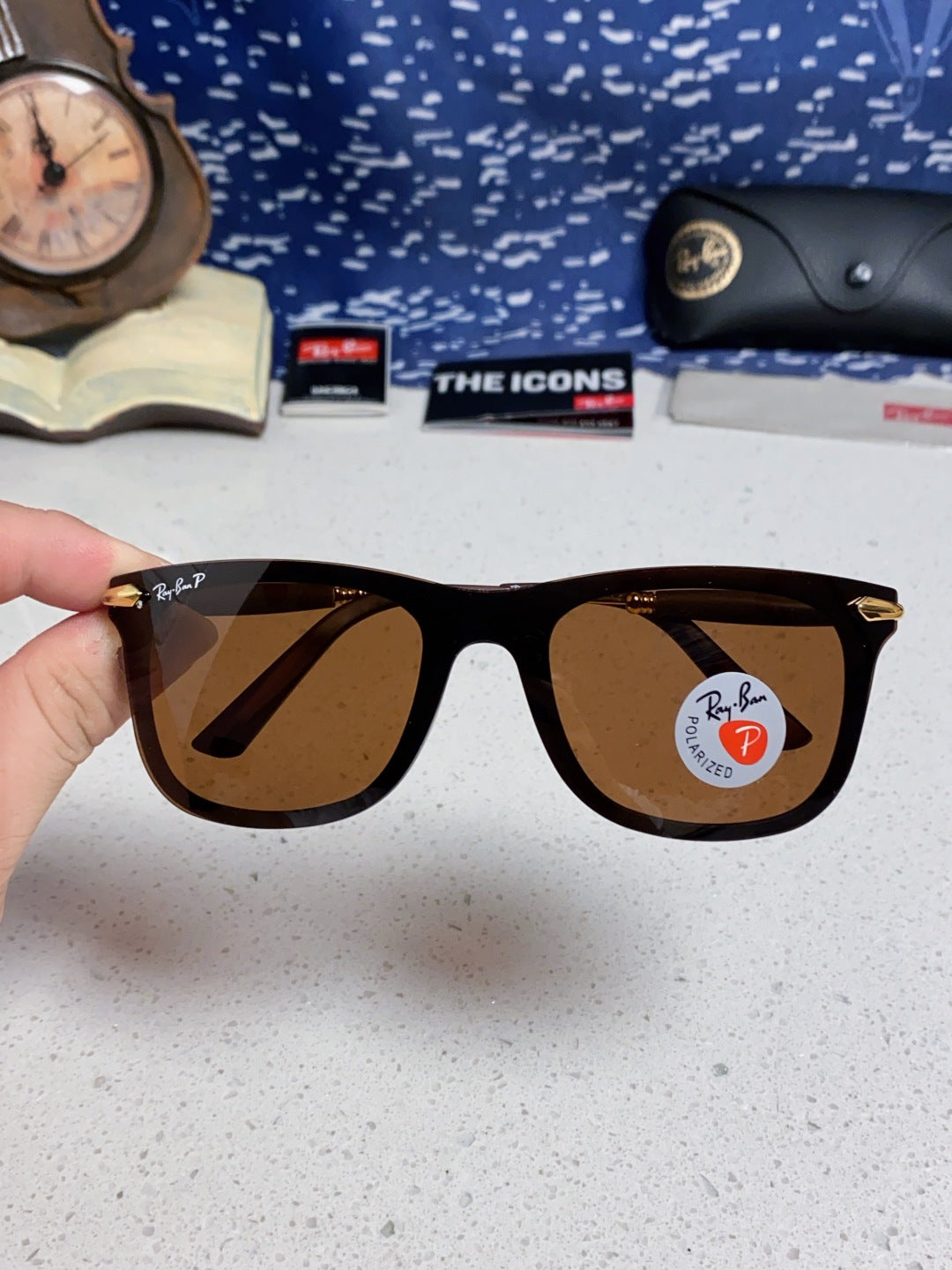 Ray-Ban RB2148 Polarized Square Brown Lens Sunglasses for Men & Women - detail image 4