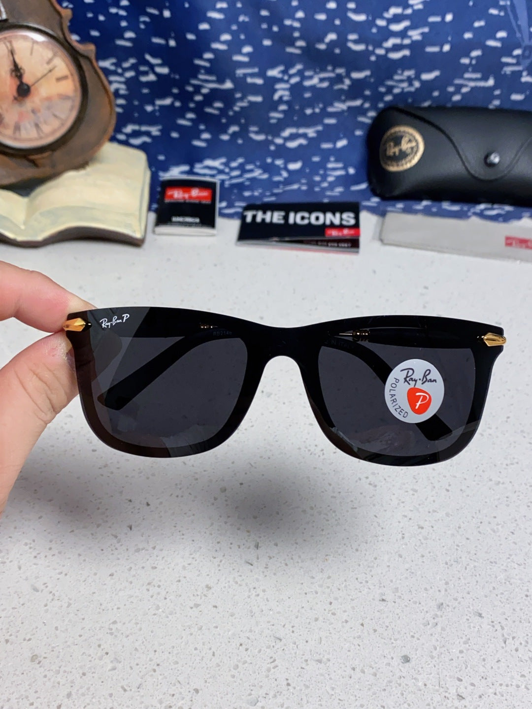 Ray-Ban RB2148 Polarized Square Black Lens Sunglasses for Men & Women - detail image 4