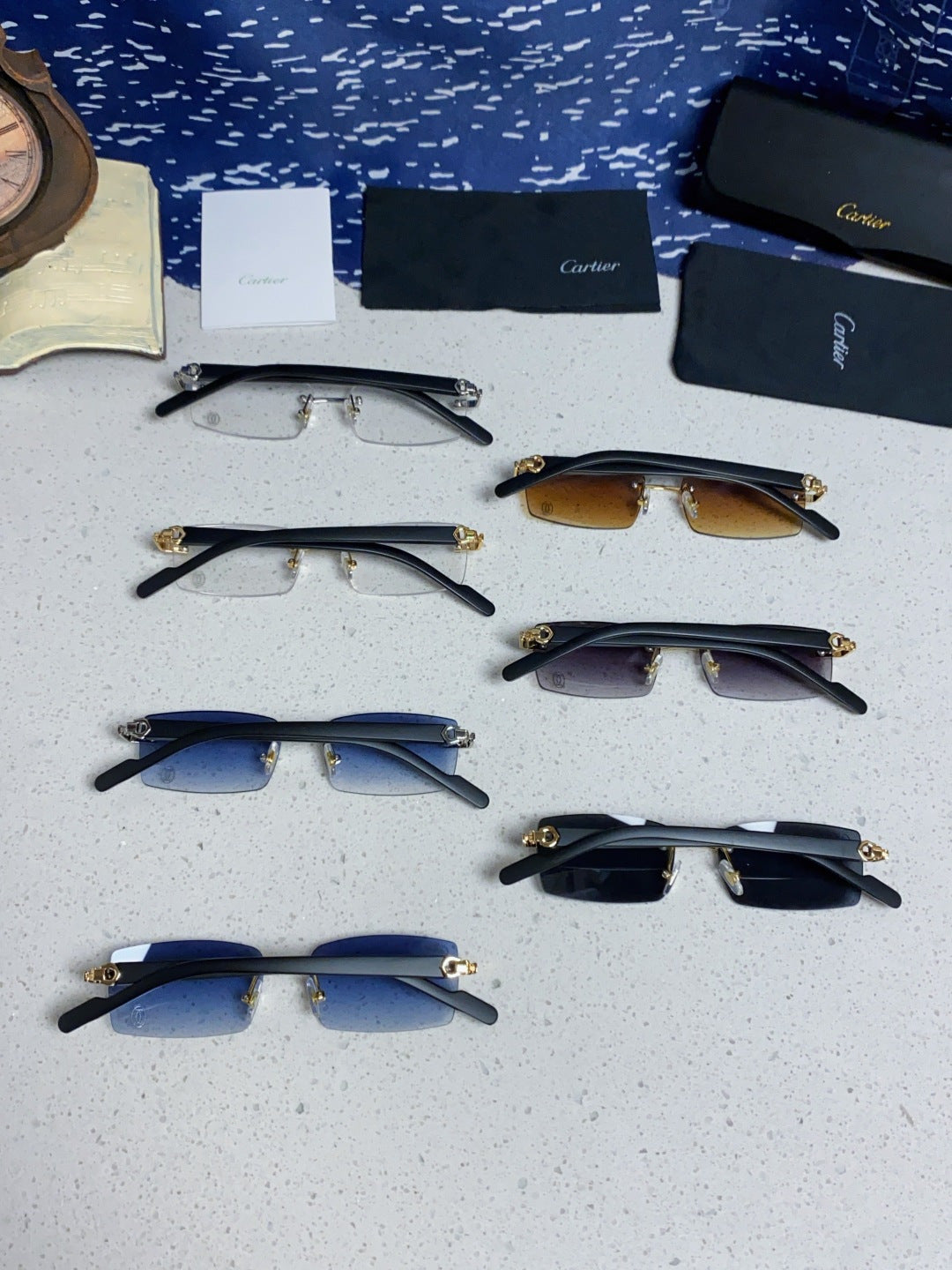 Cartier Lightweight Rimless Blue Lens Sunglasses for Men & Women - 465904 - detail image 11