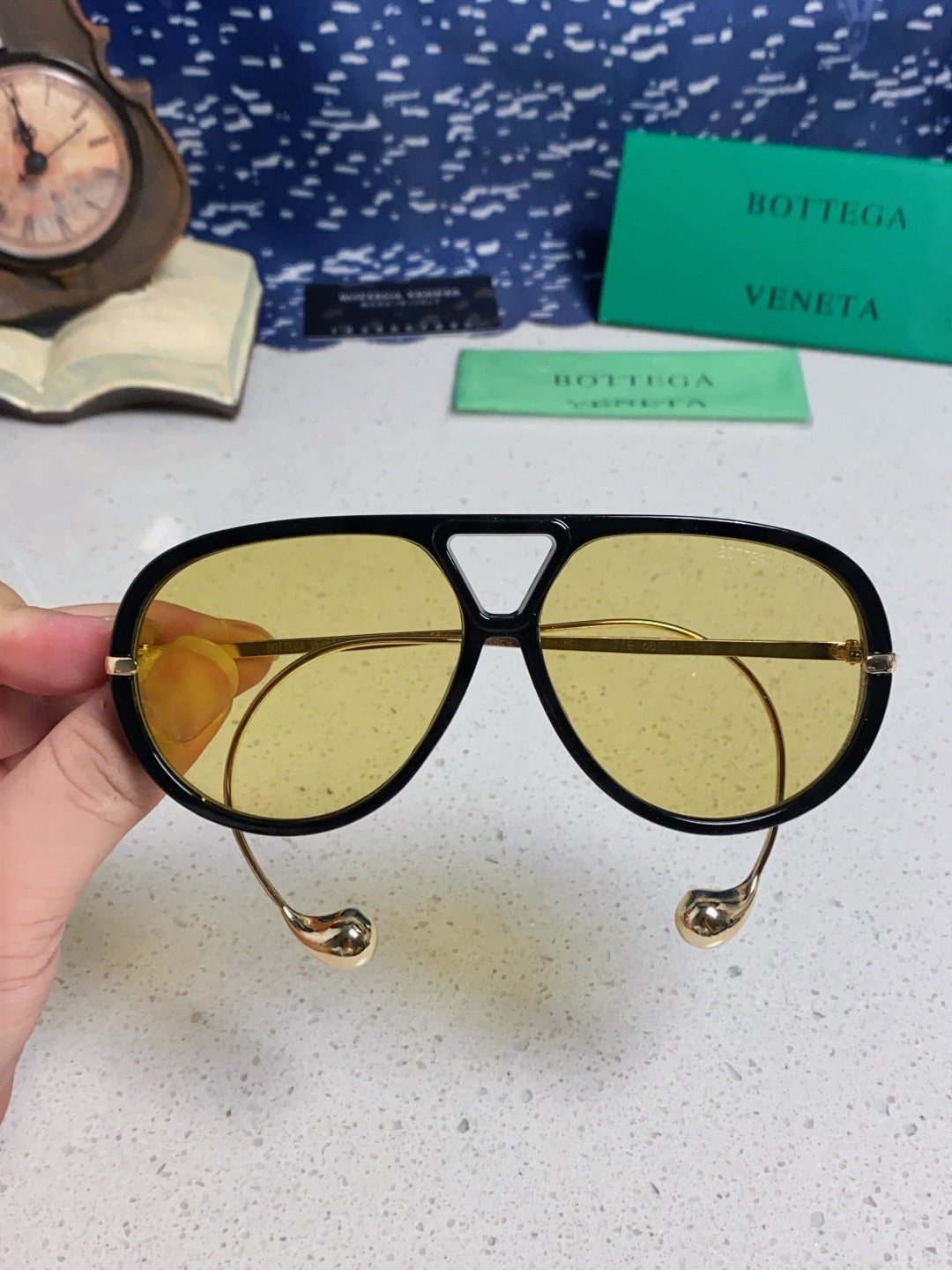 Bottega Veneta BV1273 Aviator Gold Lens Sunglasses for Men & Women - detail image 5