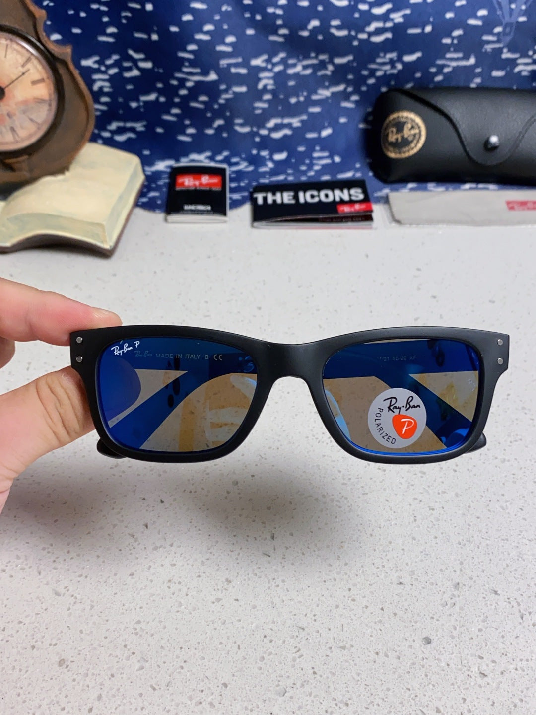 Ray-Ban RB2283 Polarized Square Blue Lens Sunglasses for Men & Women - detail image 4