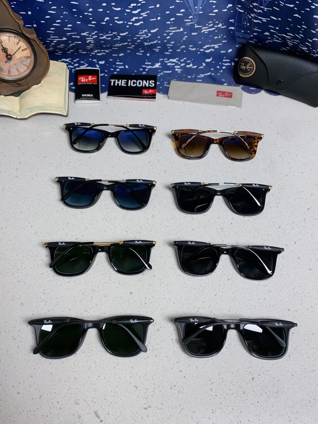 Ray-Ban RB2148 Metal Square Black Lens Sunglasses for Men & Women - detail image 11