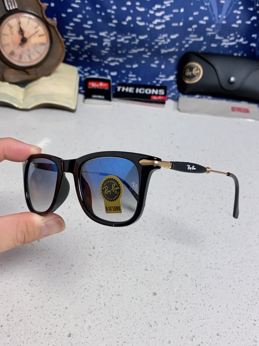Ray-Ban RB2148 Metal Square Silver Lens Sunglasses for Men & Women - detail image 6