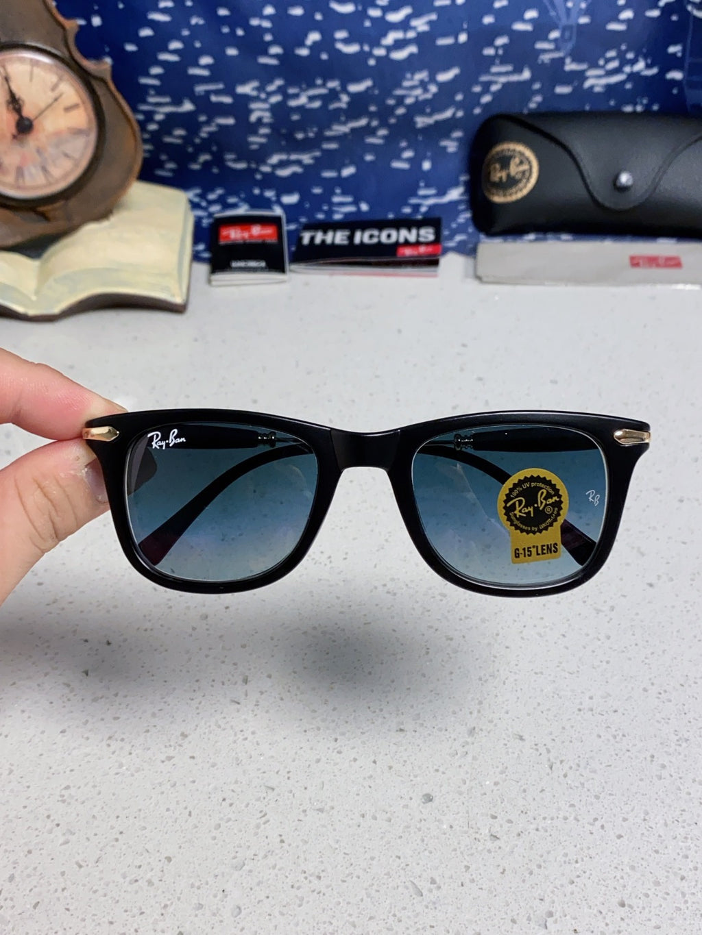 Ray-Ban RB2148 Metal Square Blue Lens Sunglasses for Men & Women - detail image 4