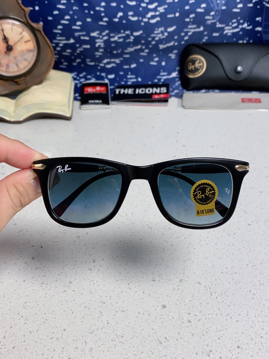 Ray-Ban RB2148 Metal Square Blue Lens Sunglasses for Men & Women - detail image 4