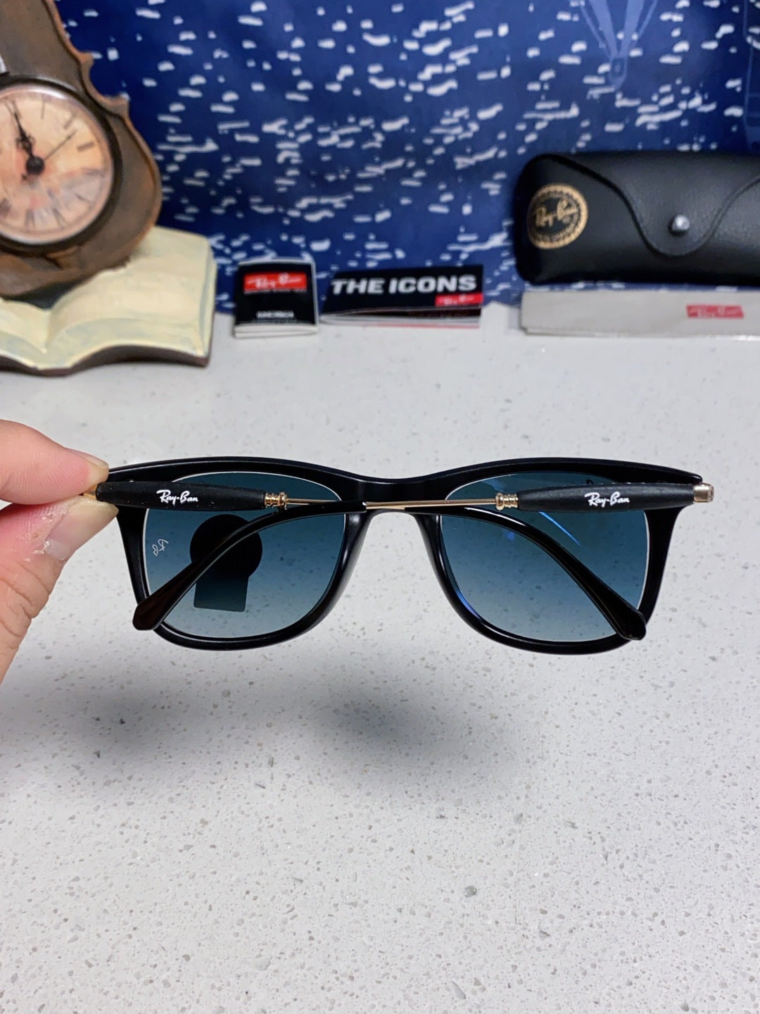 Ray-Ban RB2148 Metal Square Blue Lens Sunglasses for Men & Women - detail image 5