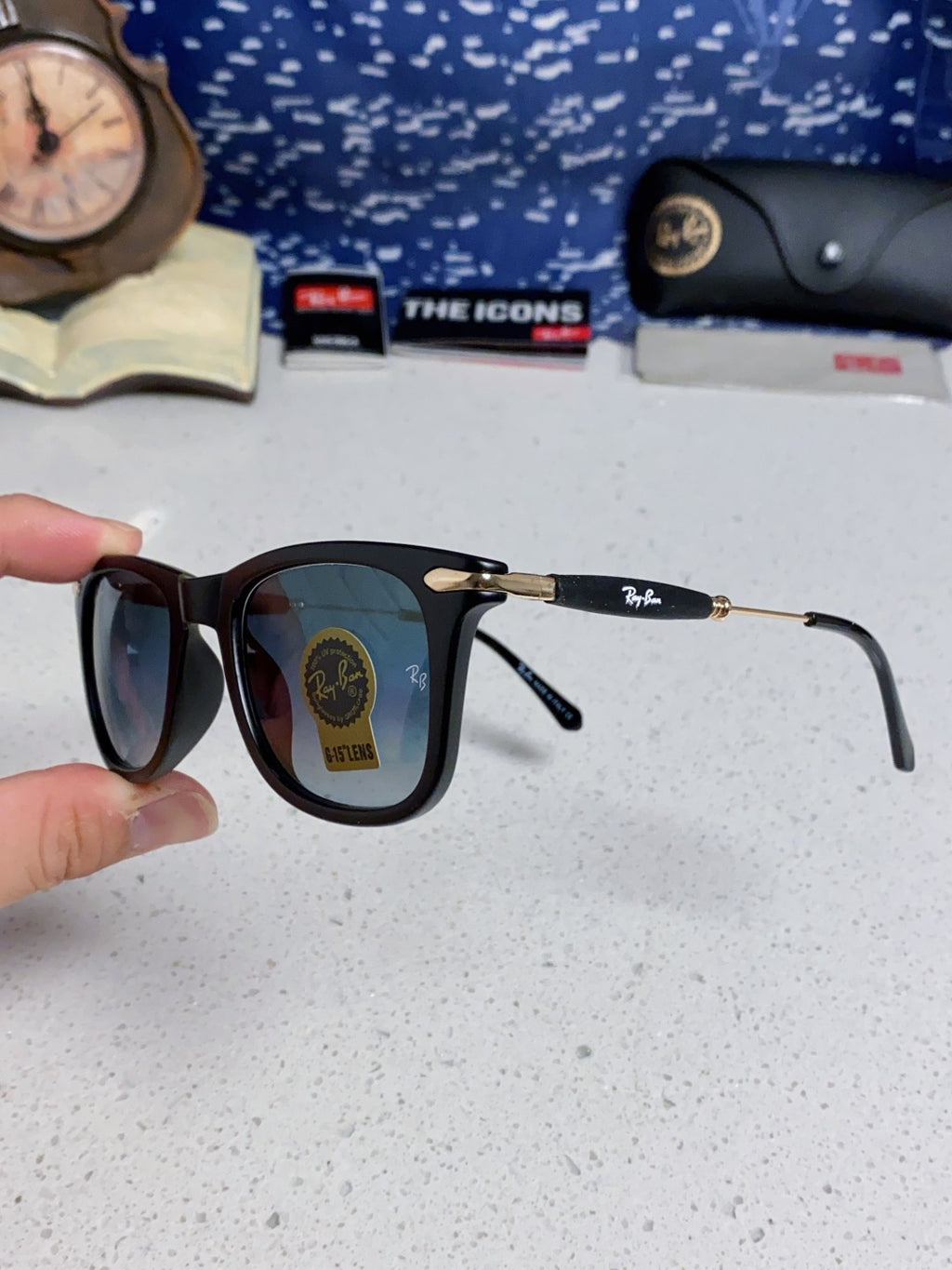 Ray-Ban RB2148 Metal Square Blue Lens Sunglasses for Men & Women - detail image 6