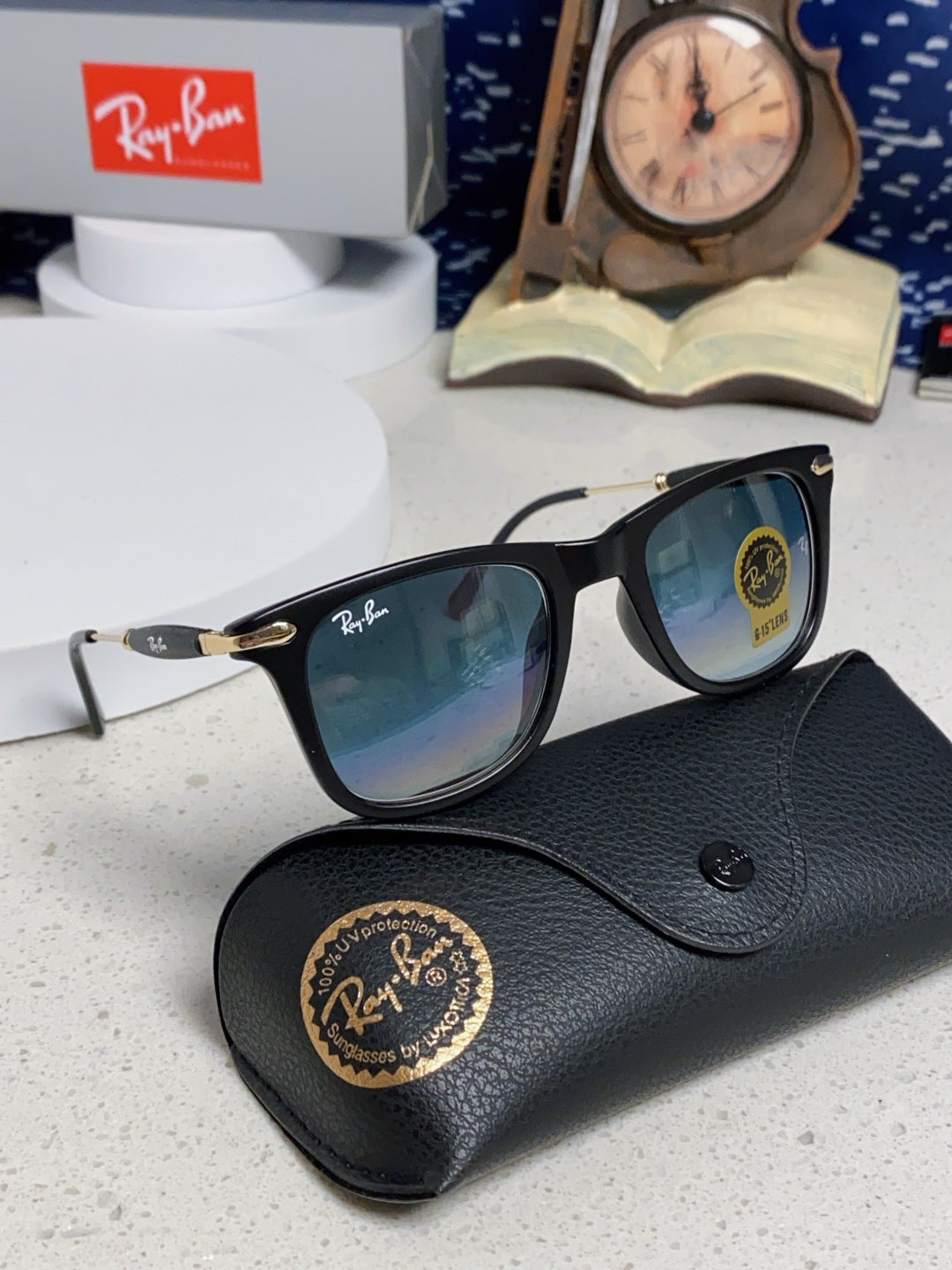 Ray-Ban RB2148 Metal Square Blue Lens Sunglasses for Men & Women - detail image 10