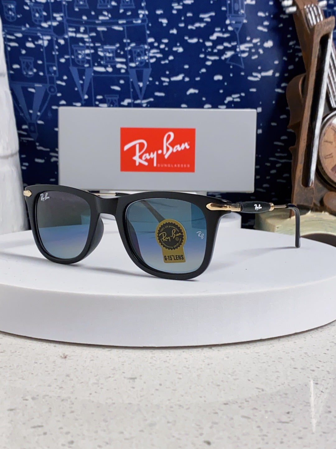 Ray-Ban RB2148 Metal Square Blue Lens Sunglasses for Men & Women