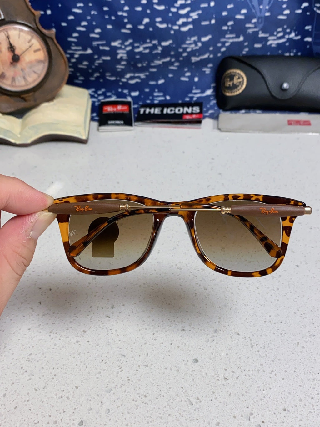 Ray-Ban RB2148 Metal Square Brown Lens Sunglasses for Men & Women - detail image 5