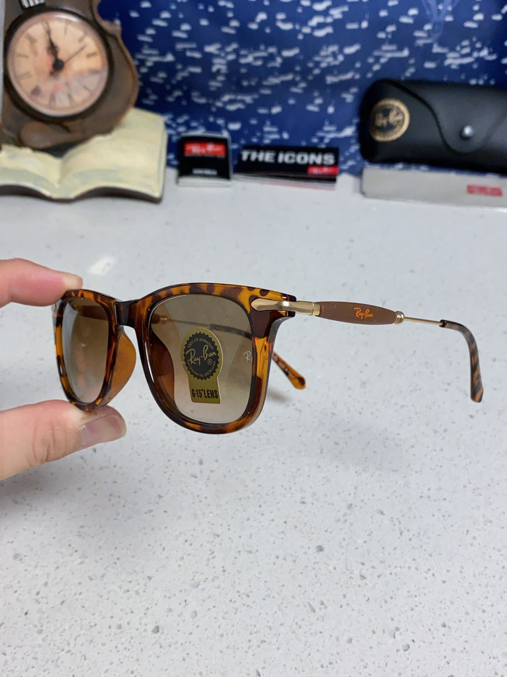Ray-Ban RB2148 Metal Square Brown Lens Sunglasses for Men & Women - detail image 6