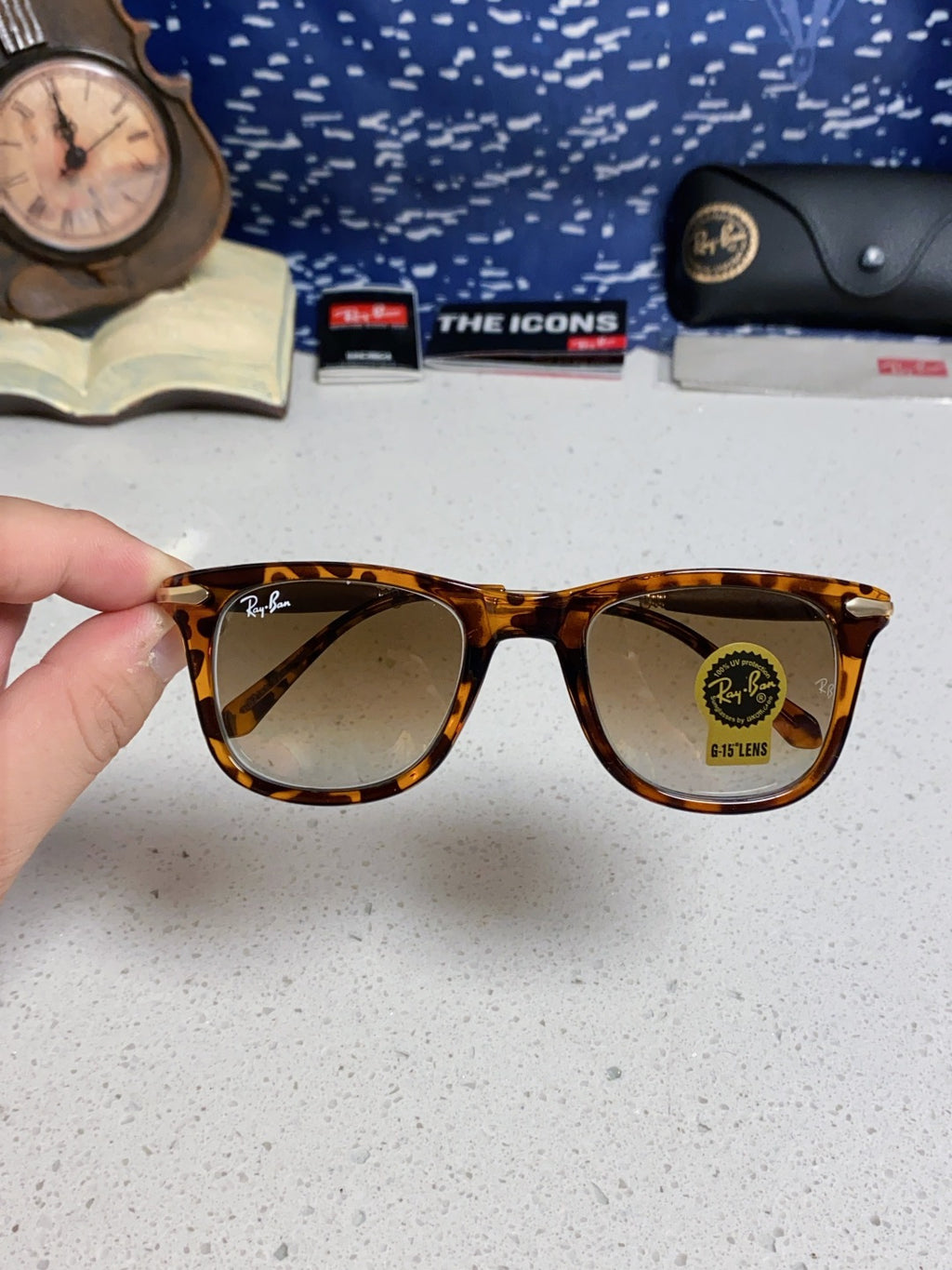 Ray-Ban RB2148 Metal Square Brown Lens Sunglasses for Men & Women - detail image 4