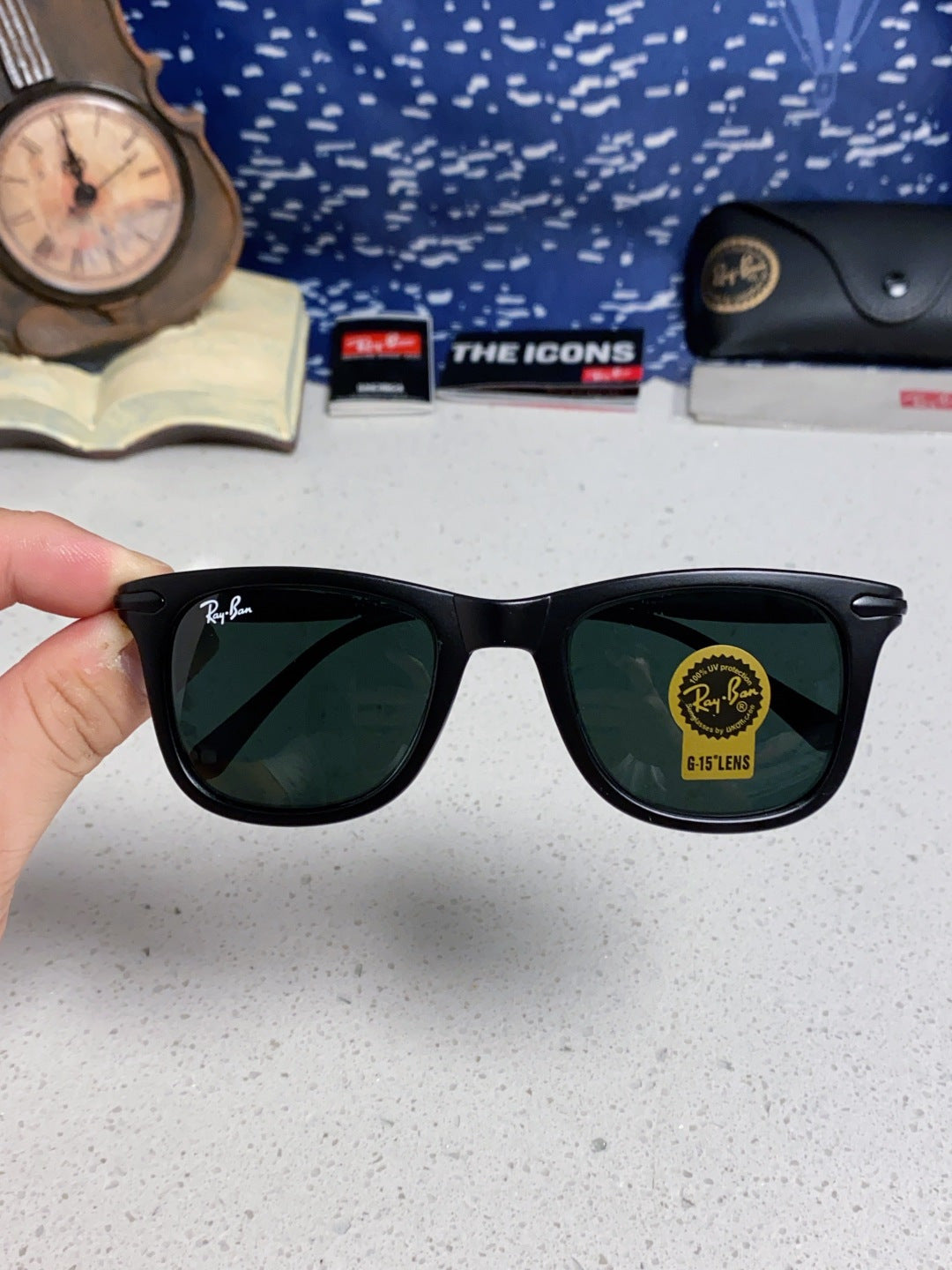 Ray-Ban RB2148 Metal Square Black Lens Sunglasses for Men & Women - detail image 4