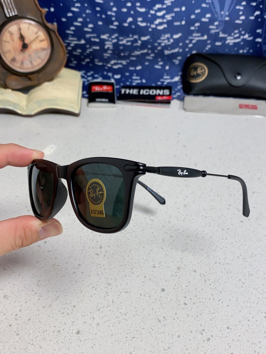 Ray-Ban RB2148 Metal Square Black Lens Sunglasses for Men & Women - detail image 6