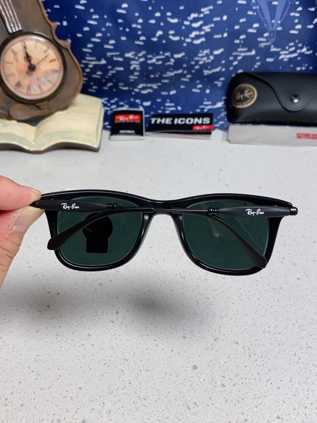 Ray-Ban RB2148 Metal Square Black Lens Sunglasses for Men & Women - detail image 5