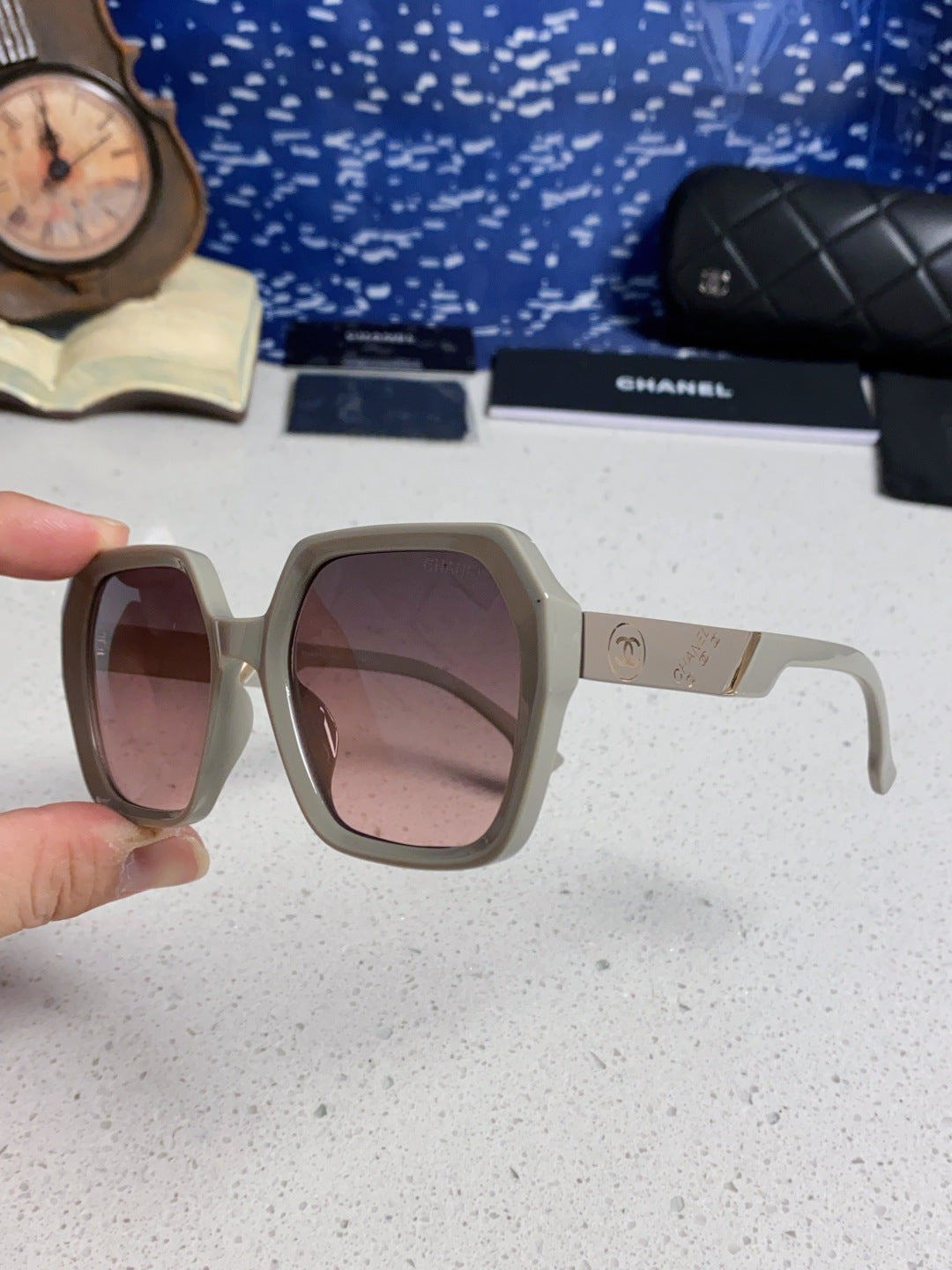 Chanel Polarized Square Silver Lens Sunglasses for Women - 158378 - detail image 6