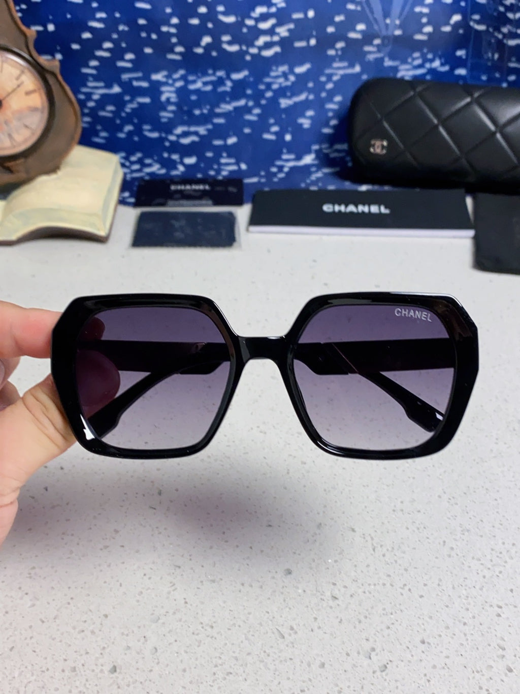 Chanel Polarized Square Gray Lens Sunglasses for Women - 158381 - detail image 4