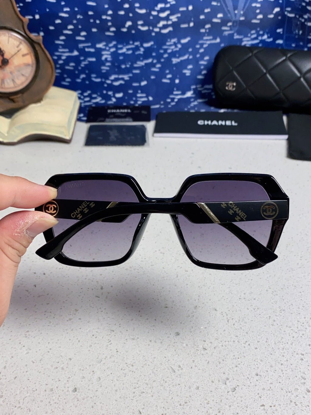 Chanel Polarized Square Gray Lens Sunglasses for Women - 158381 - detail image 5