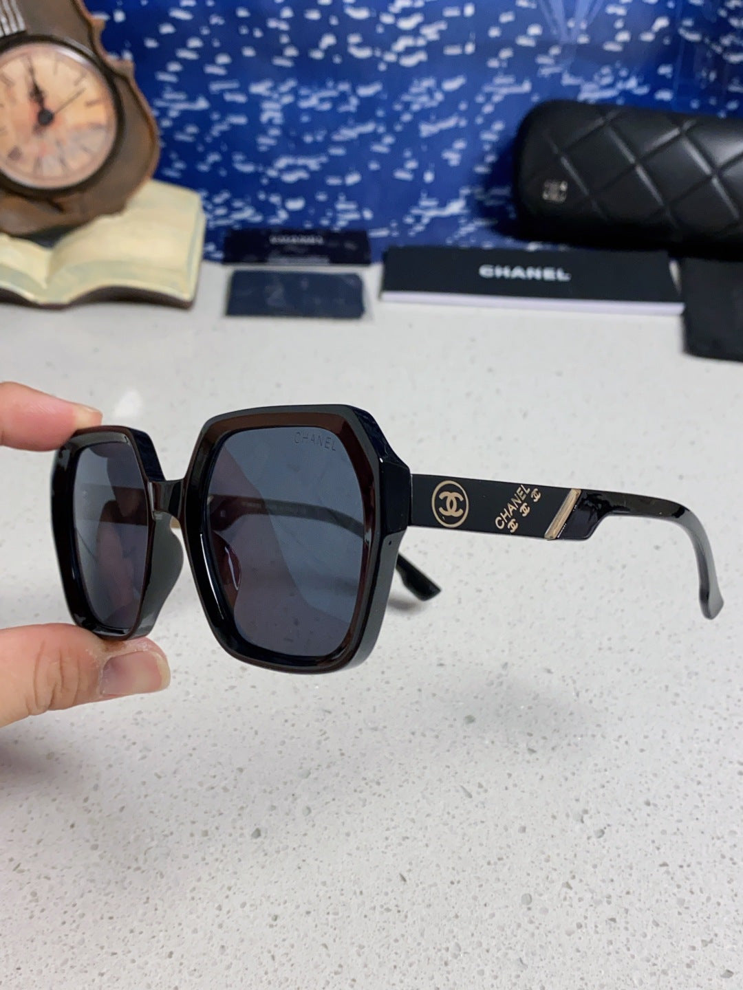 Chanel Polarized Square Blue Lens Sunglasses for Women - 158382 - detail image 6