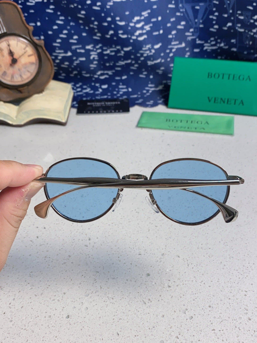 Bottega Veneta BV1396 Metal Oval Blue Lens Sunglasses for Men & Women - 358857 - detail image 5