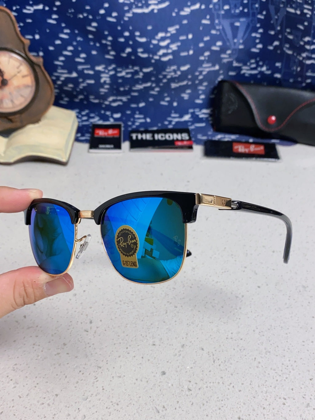Ray-Ban Browline Blue Lens Sunglasses for Men & Women - 358974 - detail image 6