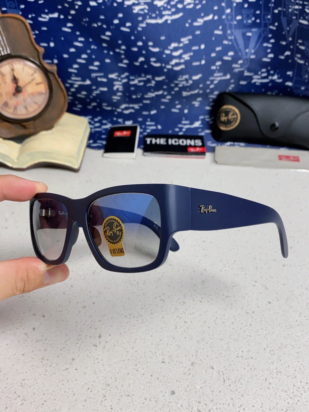 Ray-Ban RB2187 Square Blue Lens Sunglasses for Men & Women - detail image 6