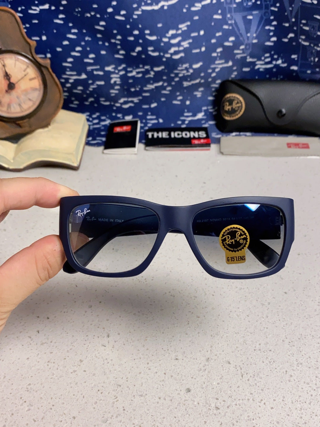 Ray-Ban RB2187 Square Blue Lens Sunglasses for Men & Women - detail image 4