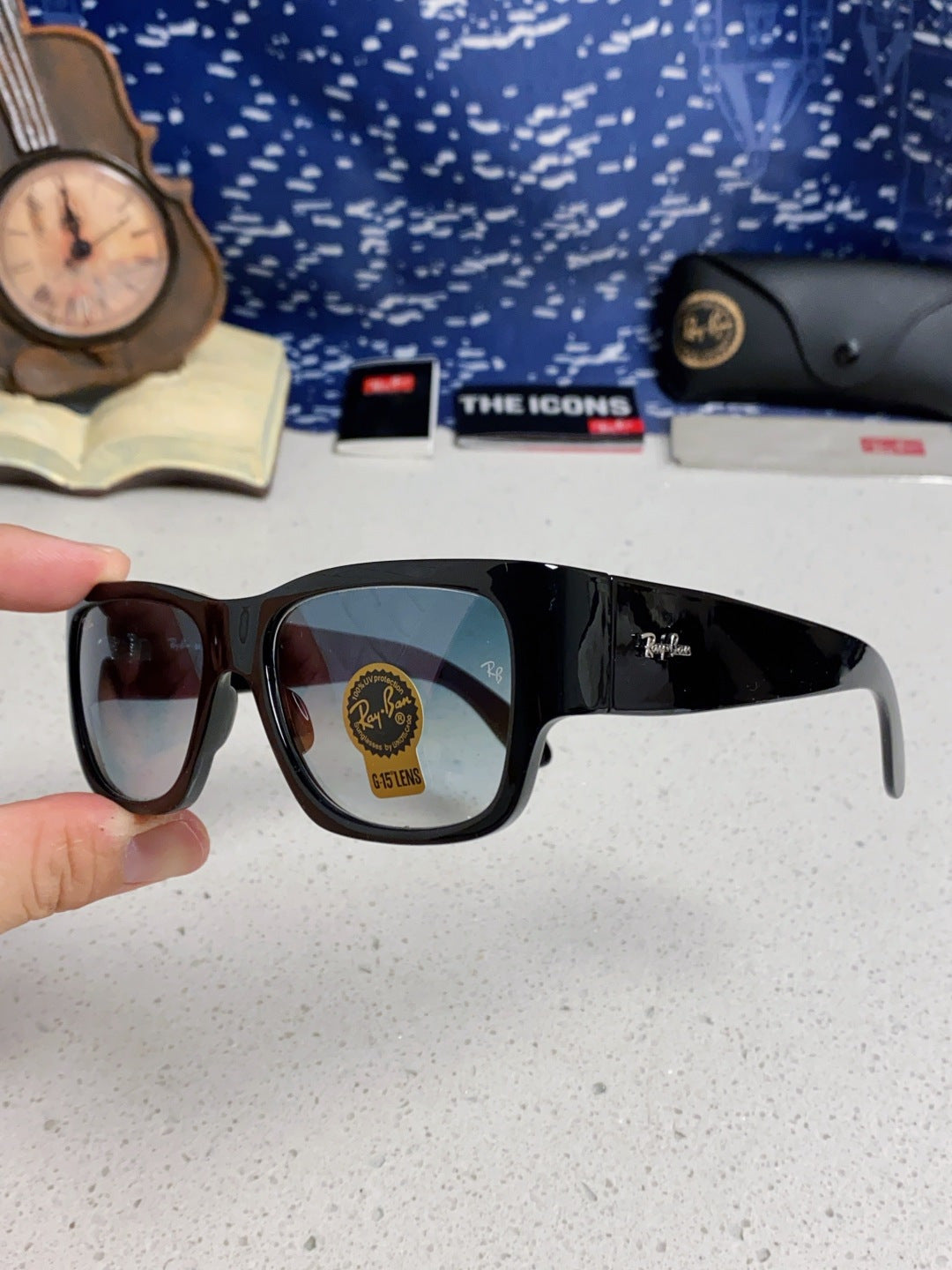 Ray-Ban RB2187 Square Silver Lens Sunglasses for Men & Women - detail image 6