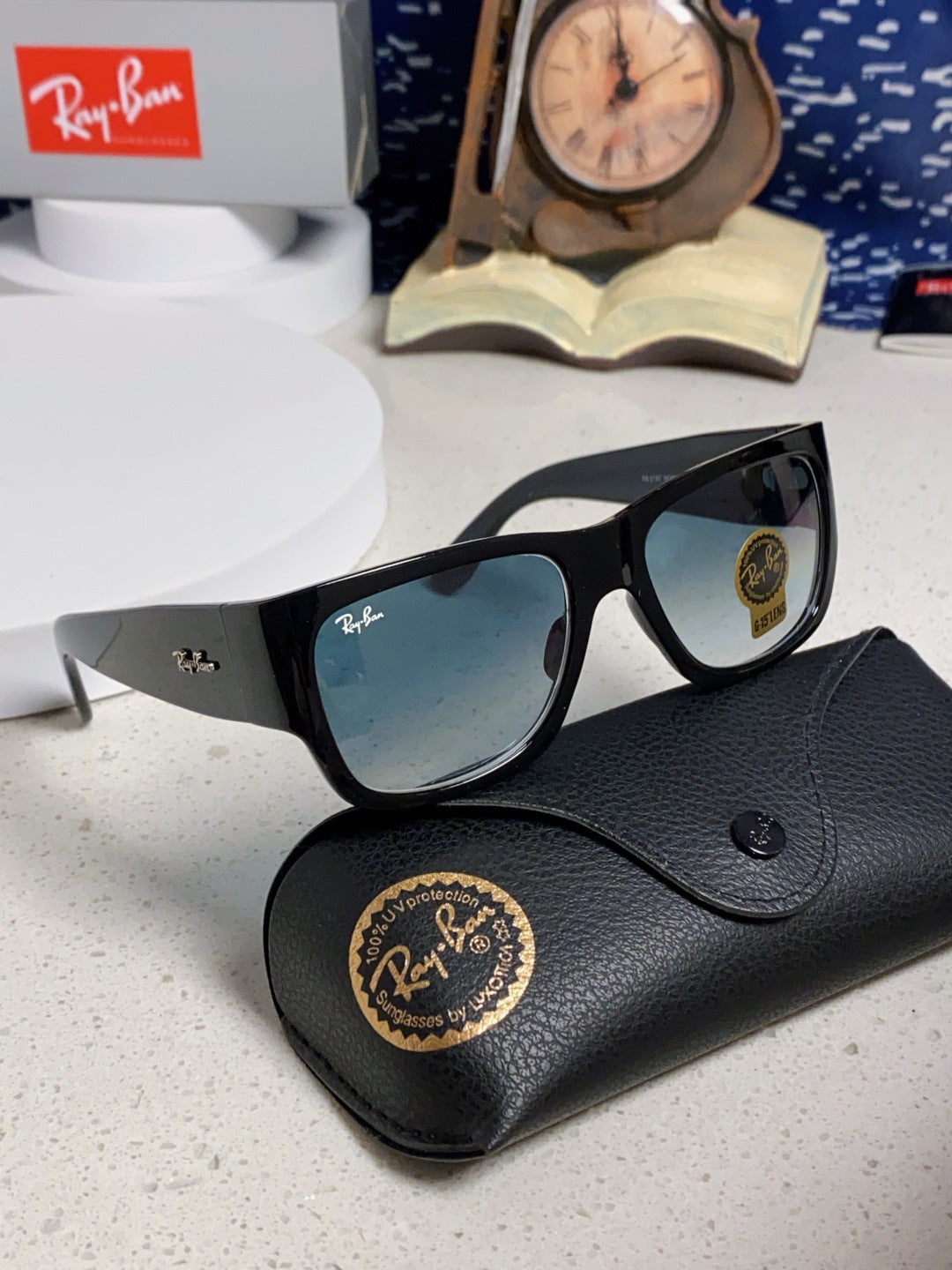 Ray-Ban RB2187 Square Silver Lens Sunglasses for Men & Women - detail image 10