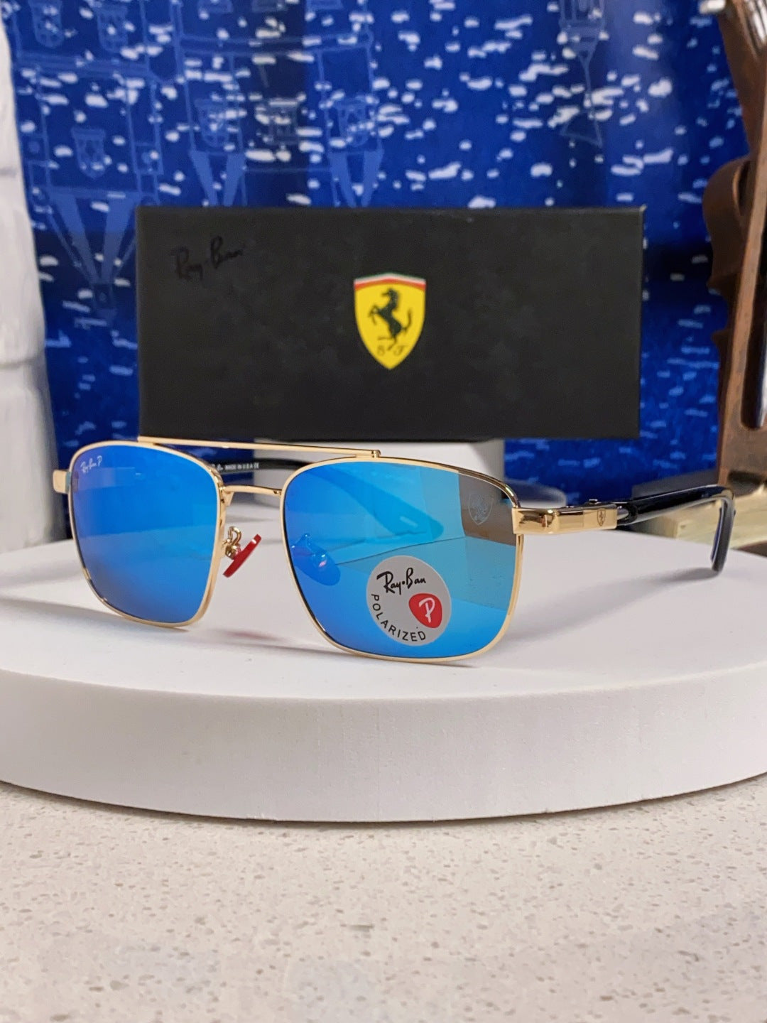 Ray-Ban RB3715M Polarized Square Blue Lens Sunglasses for Men - 359016