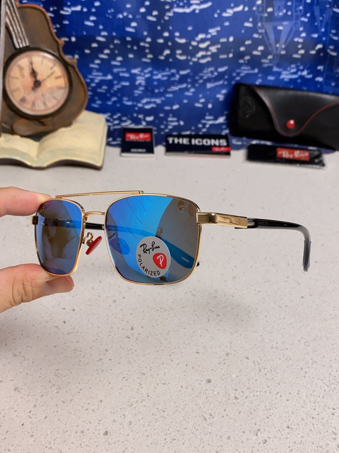 Ray-Ban RB3715M Polarized Square Blue Lens Sunglasses for Men - 359016 - detail image 6