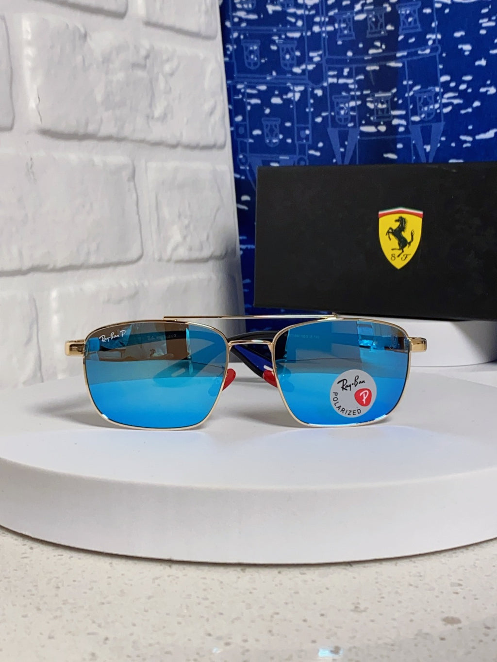 Ray-Ban RB3715M Polarized Square Blue Lens Sunglasses for Men - 359016 - detail image 2