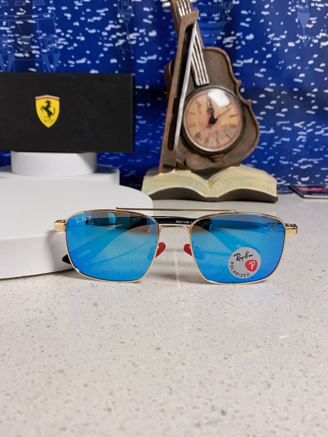 Ray-Ban RB3715M Polarized Square Blue Lens Sunglasses for Men - 359016 - detail image 9