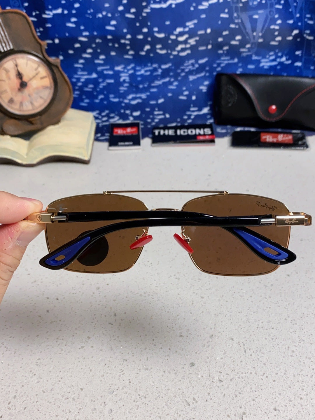 Ray-Ban RB3715M Polarized Square Blue Lens Sunglasses for Men - 359016 - detail image 5