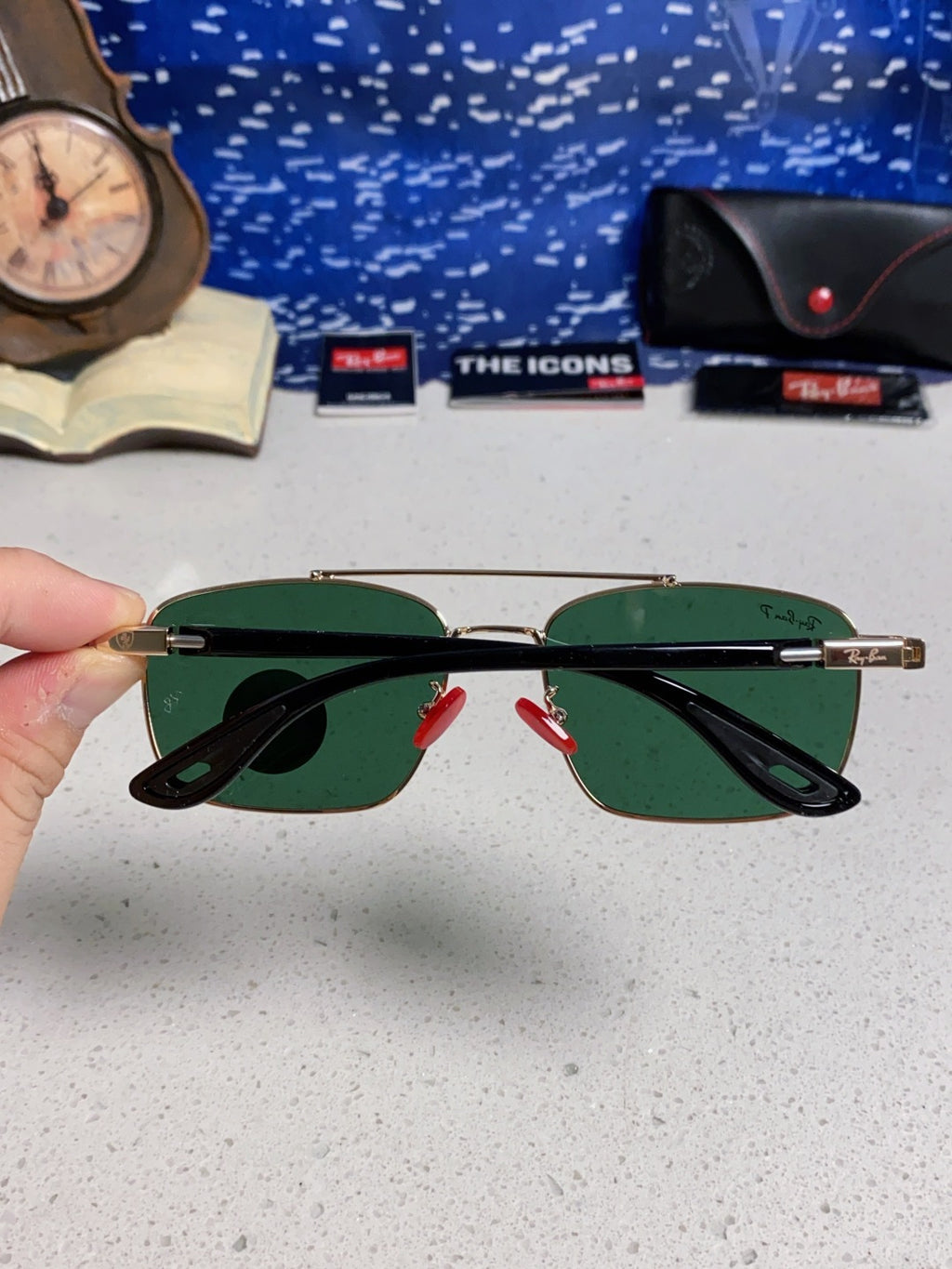 Ray-Ban RB3715M Polarized Square Green Lens Sunglasses for Men - 359017 - detail image 4