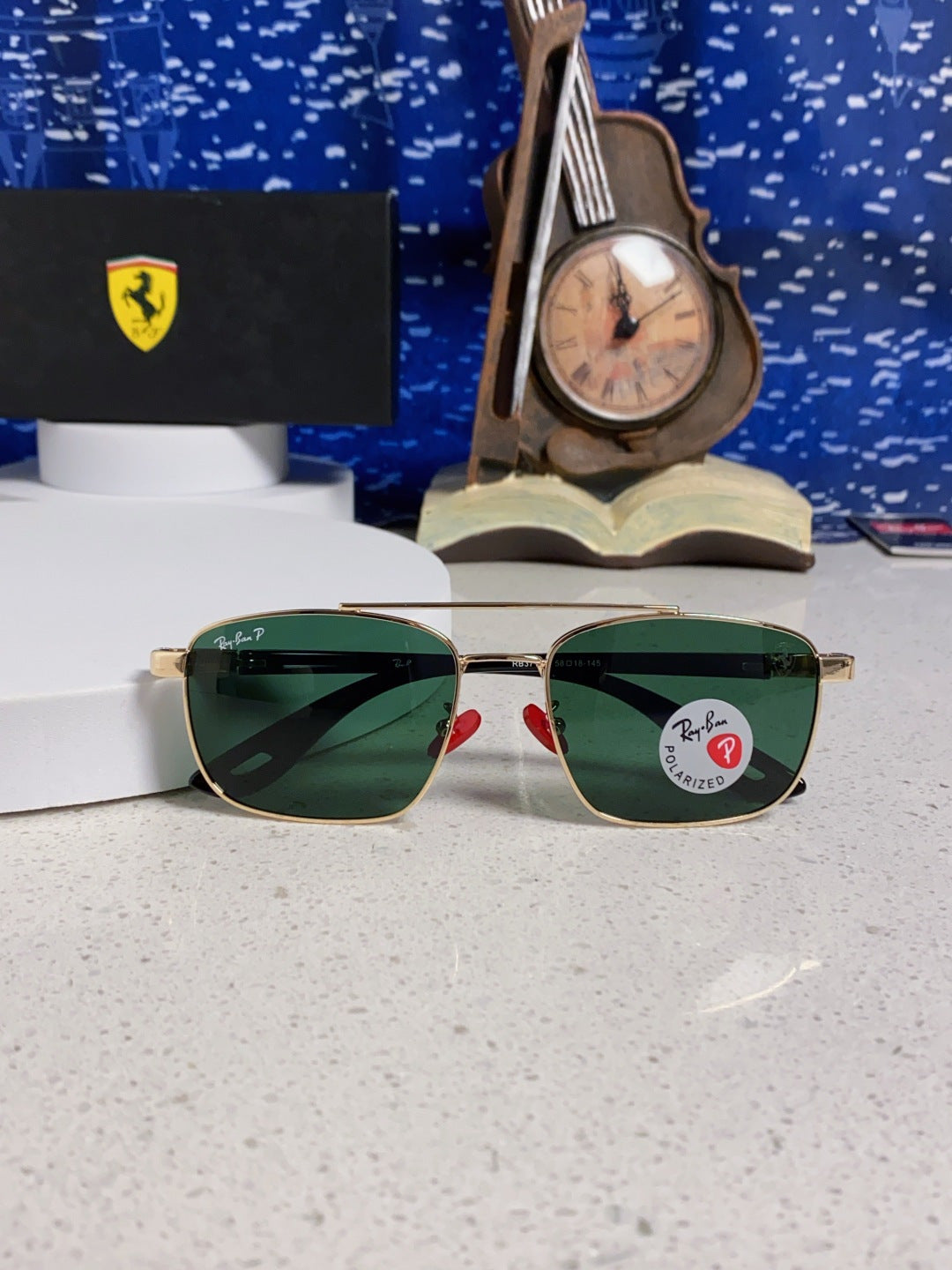Ray-Ban RB3715M Polarized Square Green Lens Sunglasses for Men - detail image 9