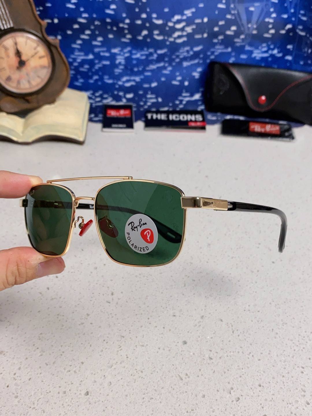 Ray-Ban RB3715M Polarized Square Green Lens Sunglasses for Men - detail image 6