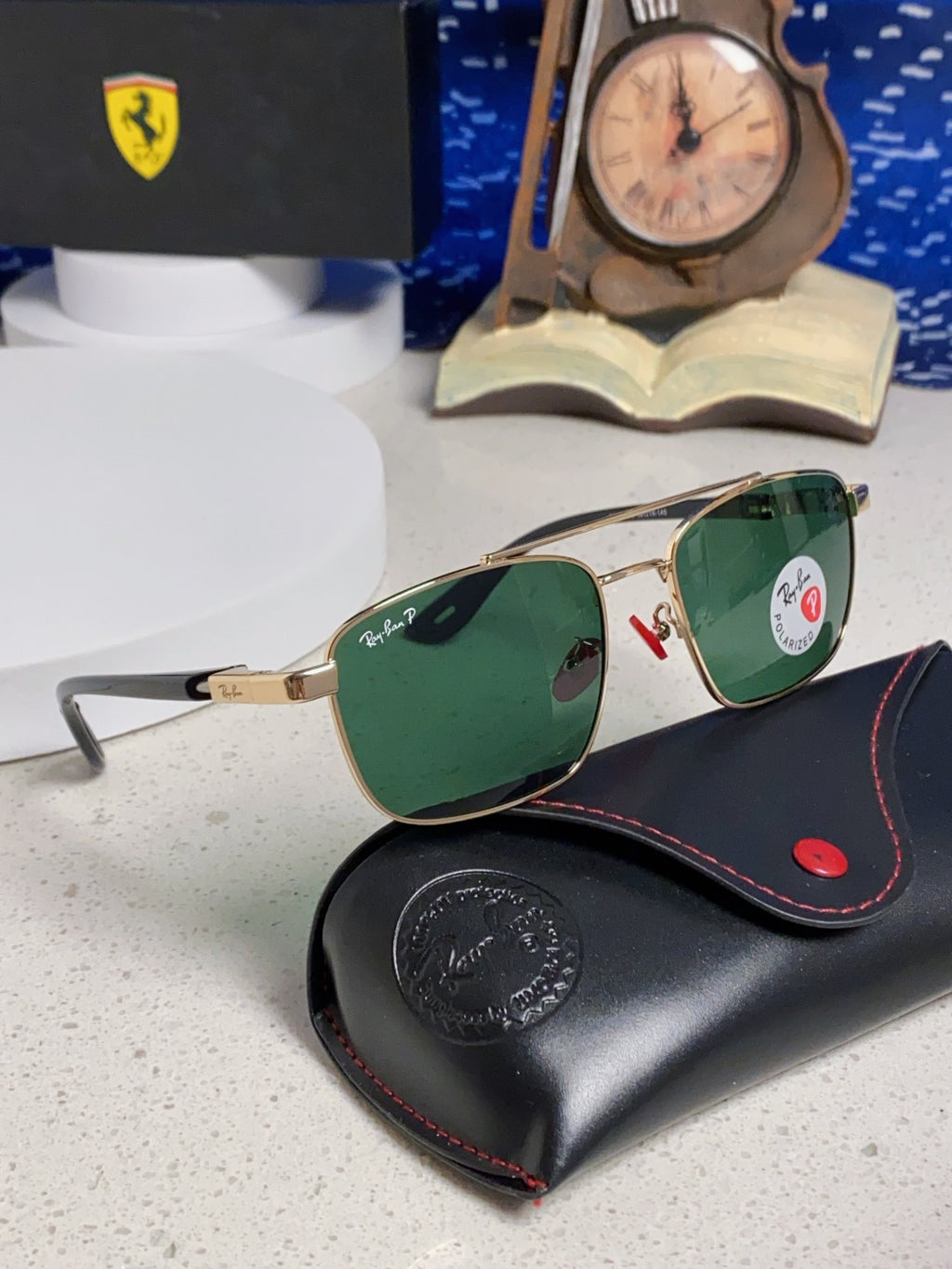 Ray-Ban RB3715M Polarized Square Green Lens Sunglasses for Men - detail image 10