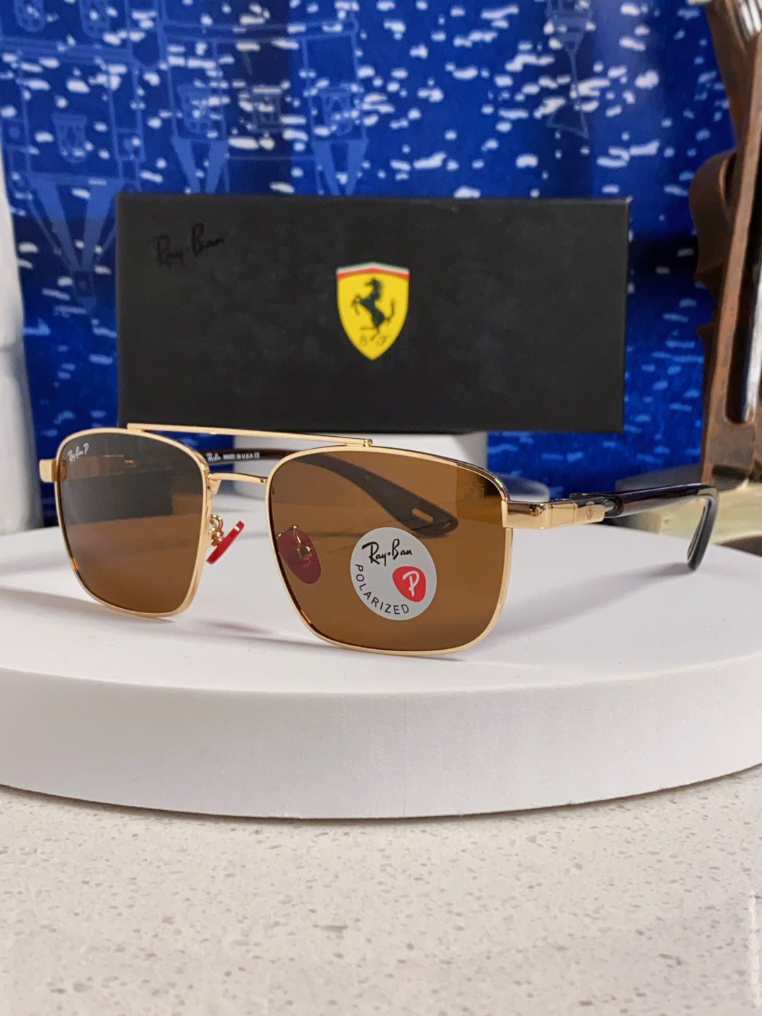 Ray-Ban RB3715M Polarized Square Brown Lens Sunglasses for Men