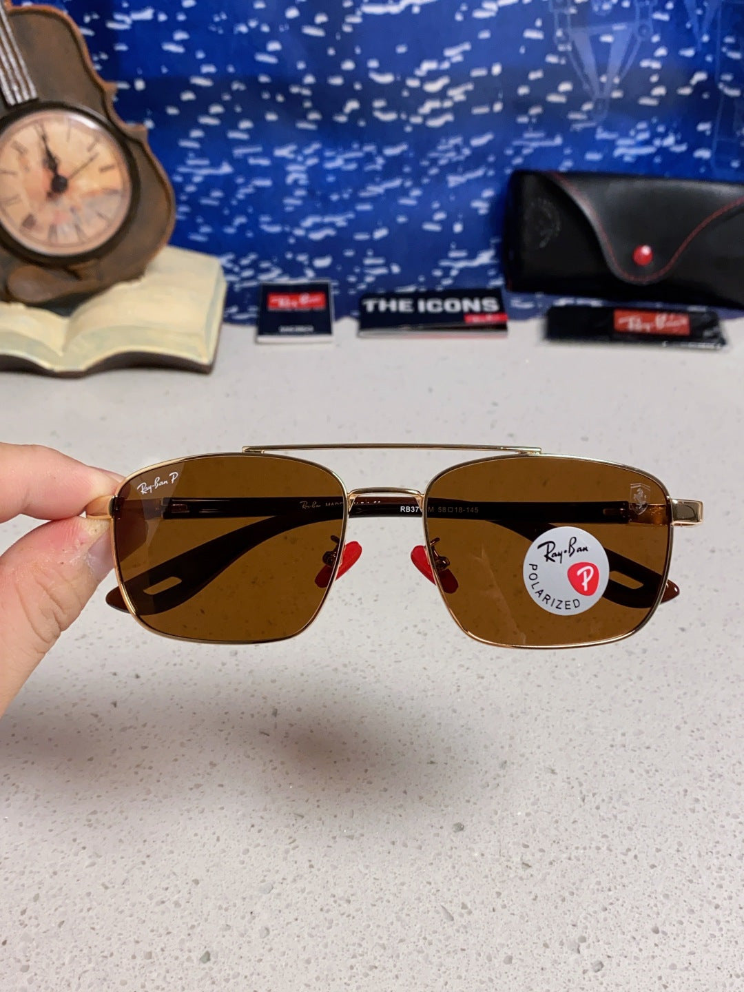 Ray-Ban RB3715M Polarized Square Brown Lens Sunglasses for Men - 359018 - detail image 4