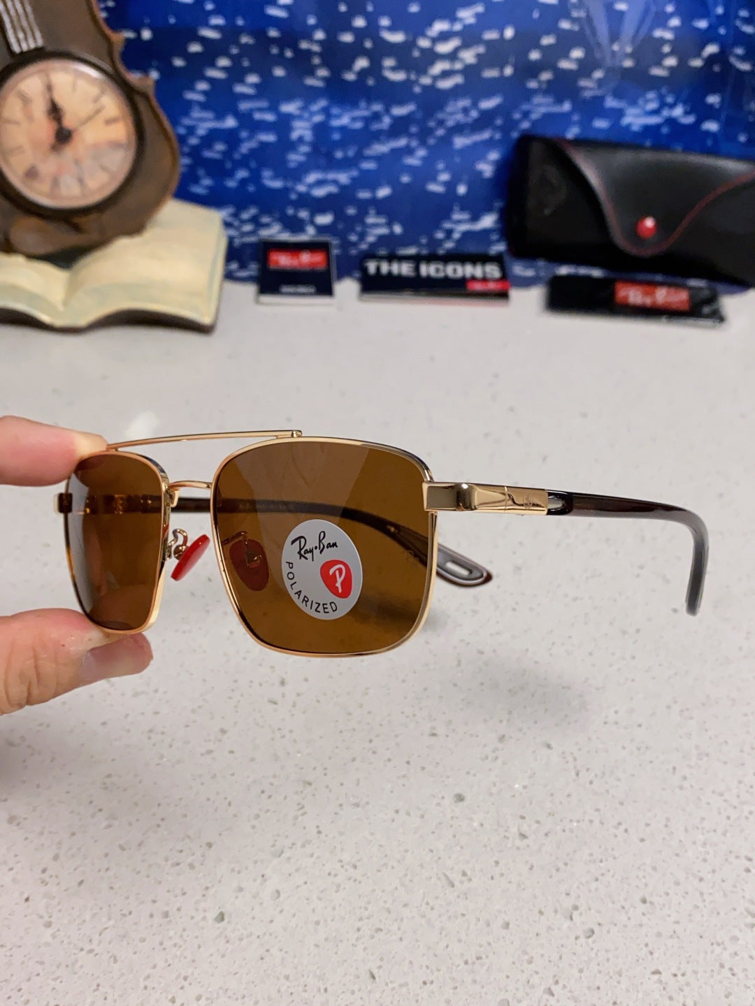 Ray-Ban RB3715M Polarized Square Brown Lens Sunglasses for Men - detail image 6