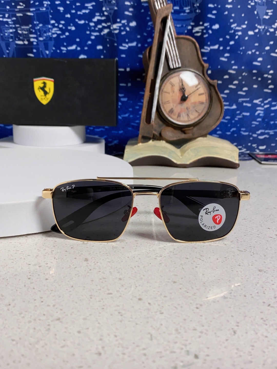 Ray-Ban RB3715M Polarized Square Silver Lens Sunglasses for Men - detail image 9