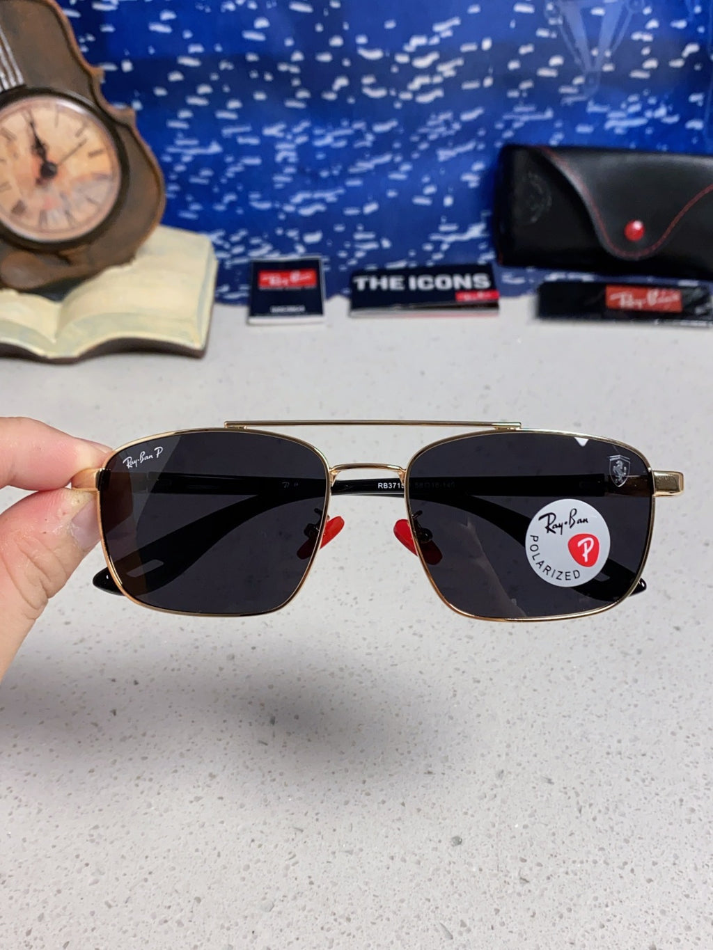 Ray-Ban RB3715M Polarized Square Silver Lens Sunglasses for Men - 359019 - detail image 4