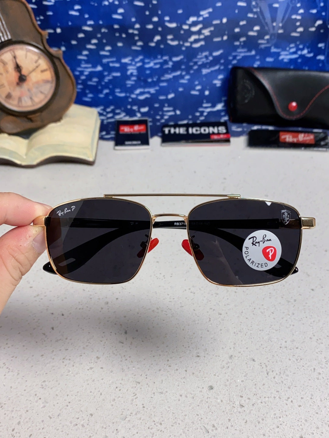 Ray-Ban RB3715M Polarized Square Silver Lens Sunglasses for Men - 359019 - detail image 4