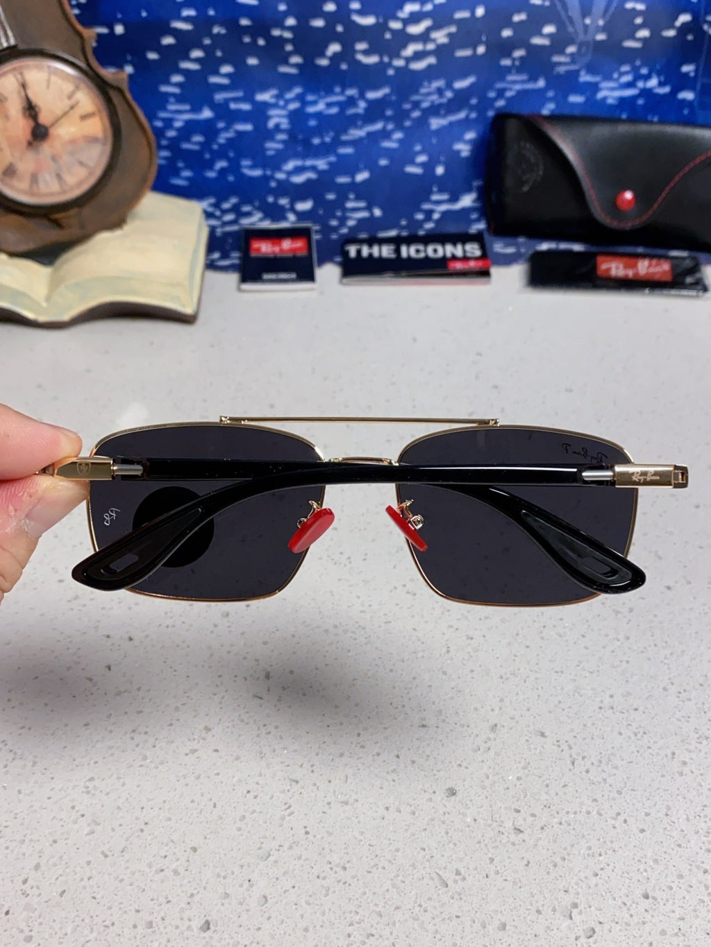 Ray-Ban RB3715M Polarized Square Silver Lens Sunglasses for Men - detail image 5